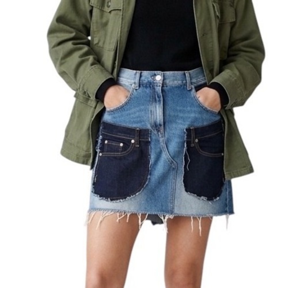 MSGM Milano Womens Deconstructed Patchwork Denim Mini Skirt Blue Italy High Rise